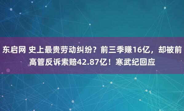 东启网 史上最贵劳动纠纷？前三季赚16亿，却被前高管反诉索赔42.87亿！寒武纪回应