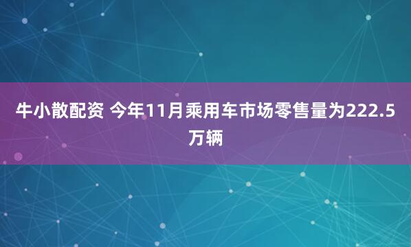 牛小散配资 今年11月乘用车市场零售量为222.5万辆